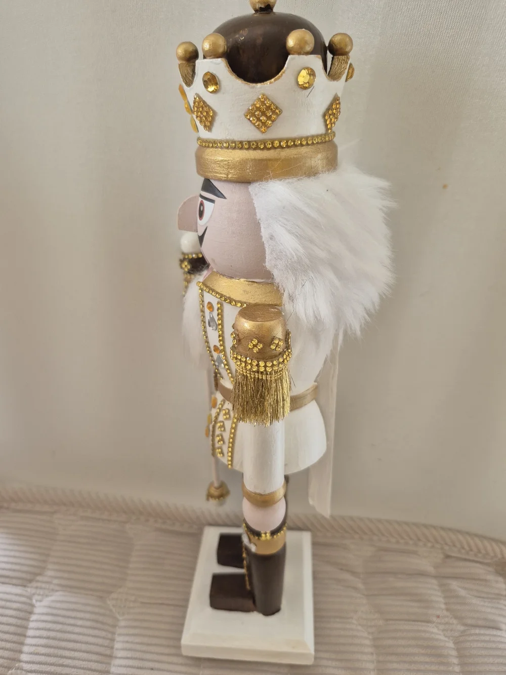 Premium Gold White and BrownNutcracker King Figurine - Decorative Holiday Accent